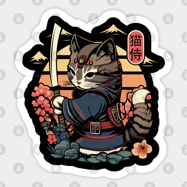 Samurai Cat Tattoo, Kawaii Ninja Cat Sticker by Apocatnipse Meow